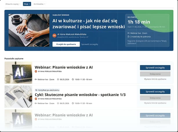 Platforma Kasa na Kulturę — webinary i kursy o pisaniu wniosków grantowych z wykorzystaniem AI